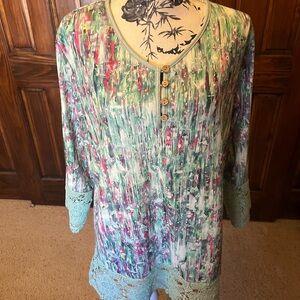 Colorful Abstract Tunic with Lace Trim
